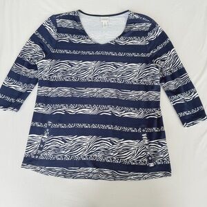 Chico's Navy‎ and White Striped Jersey Top